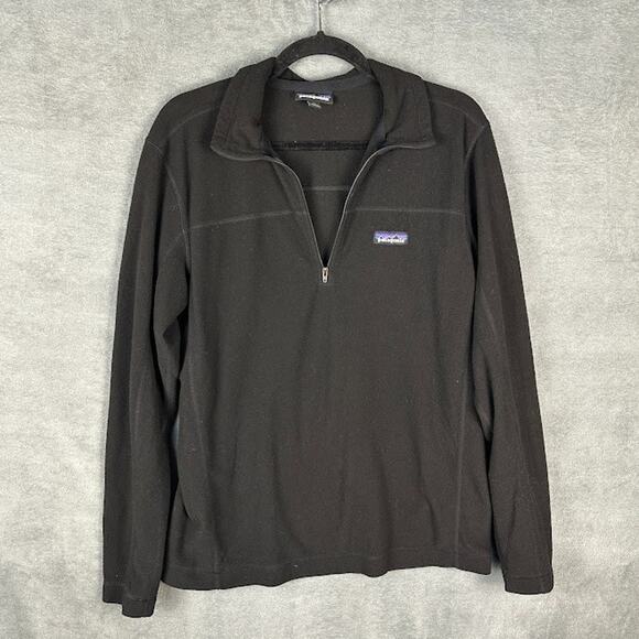 Patagonia Sweater Mens Medium Black Micro D 1/4 Zip Fleece Pullover Outdoor Hike - Picture 1 of 11